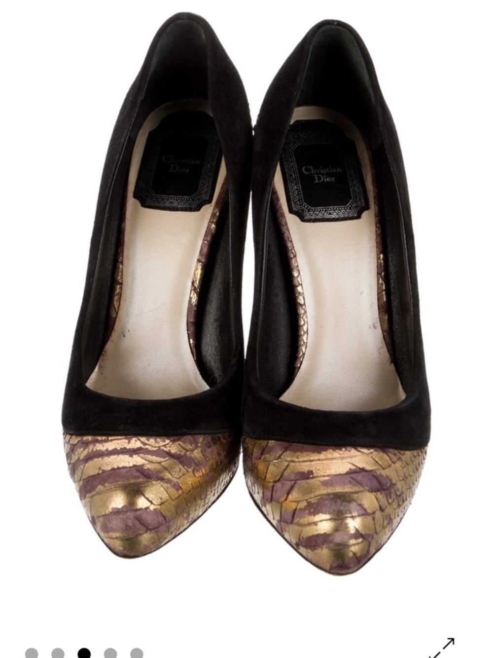 Dior Black Suede Pumps with Gold and Purple Metallic Toe